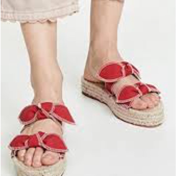 Loeffler Randall Daisy Two Bow Espadrille Sandal in Bright Red - Size 39 - Picture 1 of 9